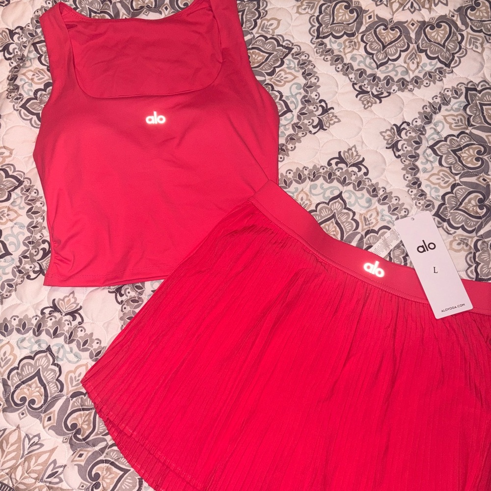 Alo Grand Slam Pink Tank Top and Tennis Skirt Set